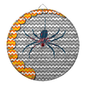 Spider on Grey Chevron Zigzag Pattern Dartboard