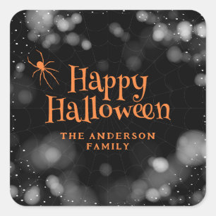 Spider on The Web Happy Halloween Square Sticker