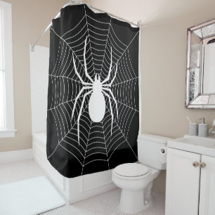 Spider on web black and white Halloween pattern Shower Curtain