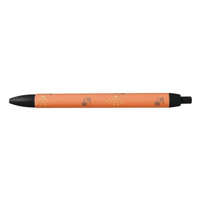 Spider pattern on orange black ink pen (Front)