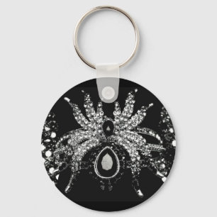 Spider rhinestone broach keychain