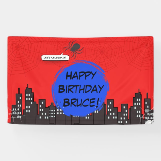 Spider Superhero Comic Birthday Banner (Horizontal)