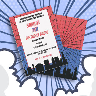 Spider Superhero Red and Blue Birthday Invitation