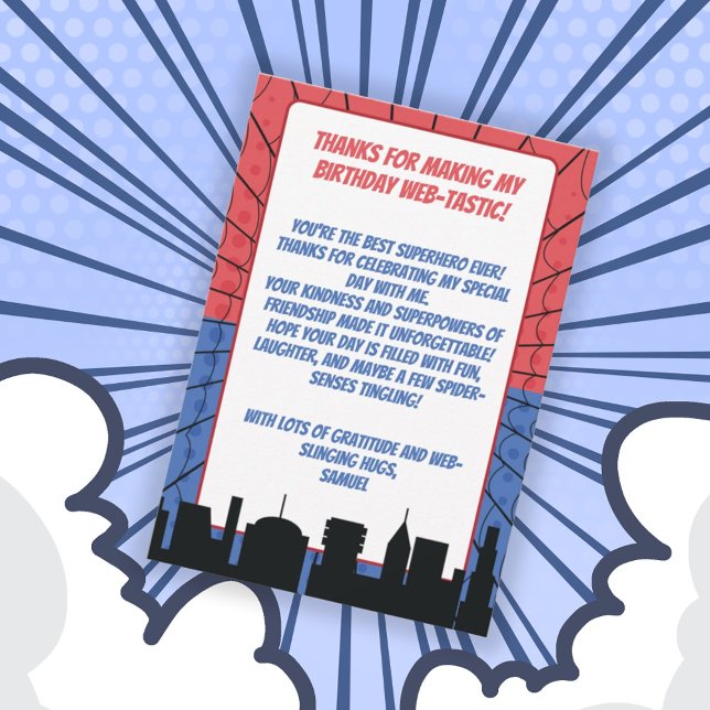 Spider Superhero Red and Blue Birthday Thank You Card (Creator Uploaded)