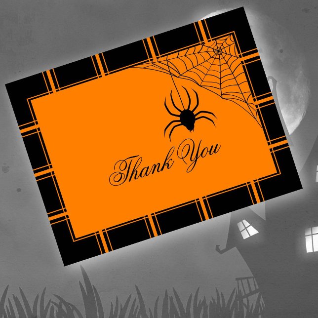 Spider Thank You Halloween Black/Orange Postcard (Creator Uploaded)