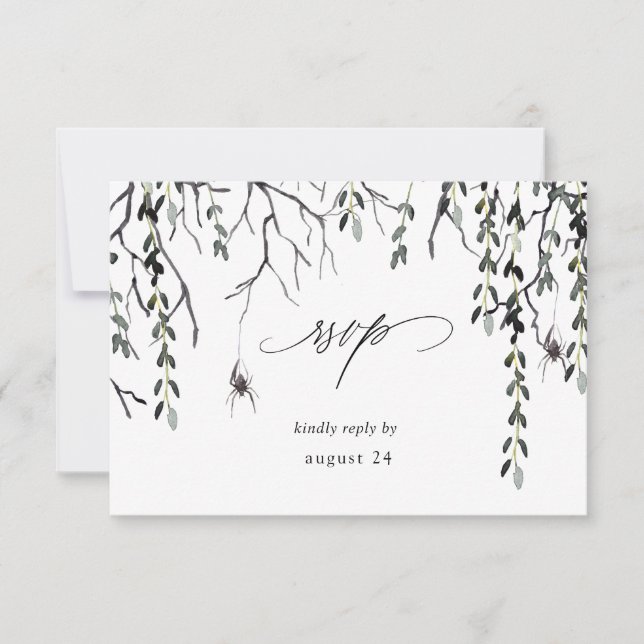 Spider & Twigs Halloween w Meal RSVP White Card (Front)