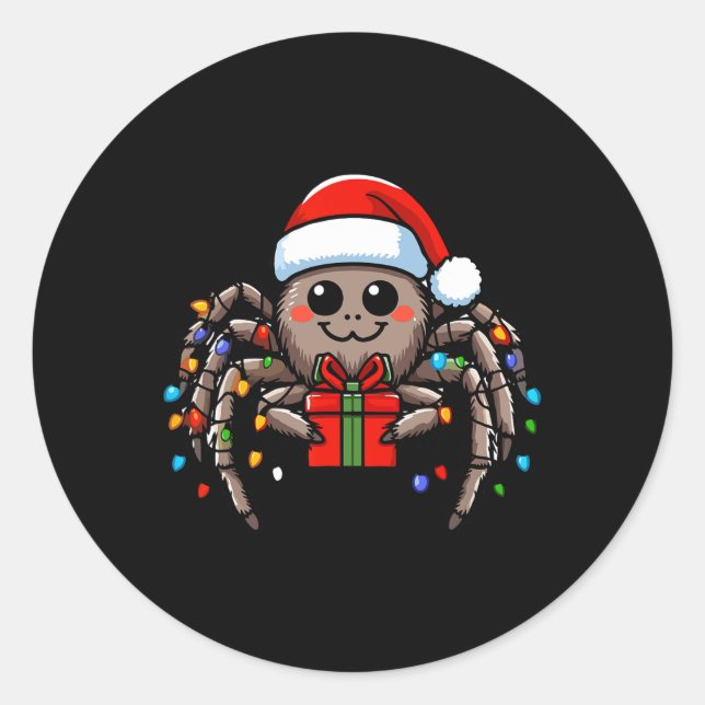 Spider Wearing Santa Hat Christmas Xmas Pyjamas  Classic Round Sticker (Front)