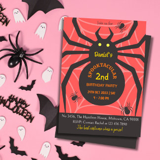 Spider Web 2nd Birthday spooky Halloween Party Invitation