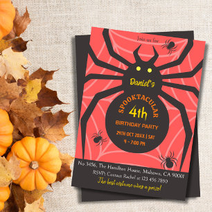 Spider Web 4th Birthday spooky Halloween Party Invitation