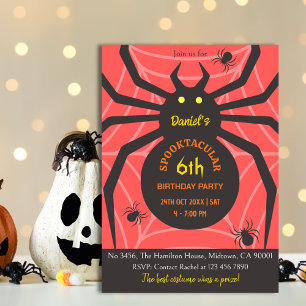 Spider Web 6th Birthday spooky Halloween Party Invitation