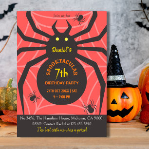 Spider Web 7th Birthday spooky Halloween Party Invitation