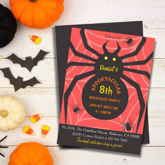 Spider Web 8th Birthday spooky Halloween Party Invitation