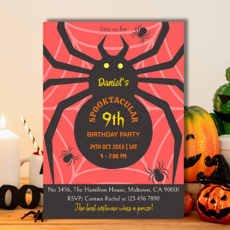 Spider Web 9th Birthday spooky Halloween Party Invitation
