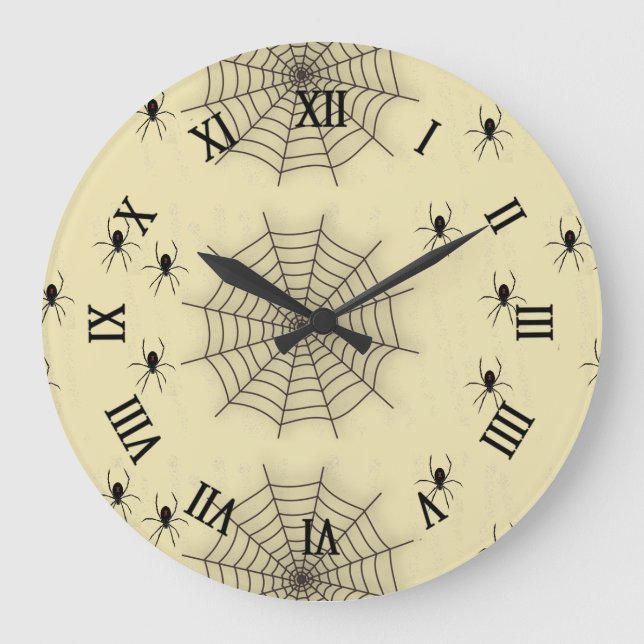 Spider web and spiders on wall large clock (Front)