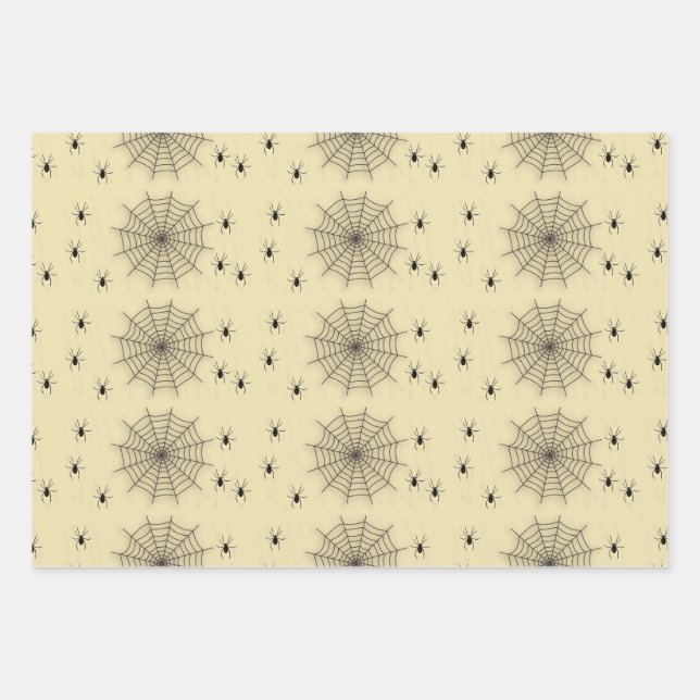 Spider web and spiders on wall wrapping paper sheet (Front)