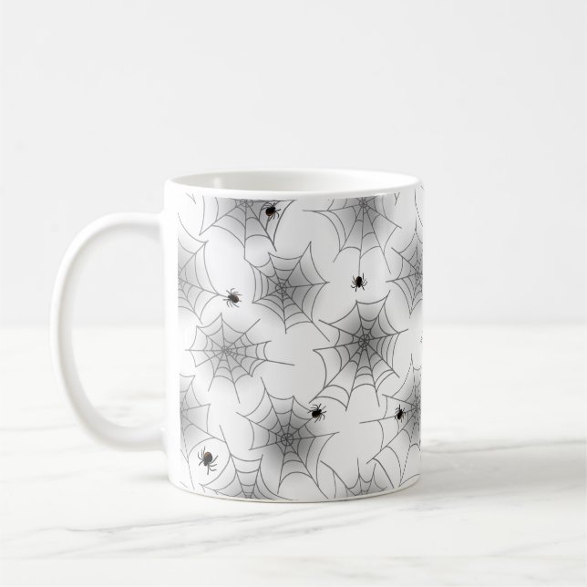 Spider Web Black and White Halloween Mug (Left)