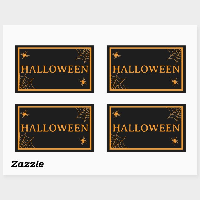 Spider Web Black Orange Halloween Word Rectangular Sticker (Sheet)