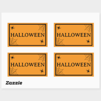 Spider Web Black Orange Halloween Word Rectangular Sticker