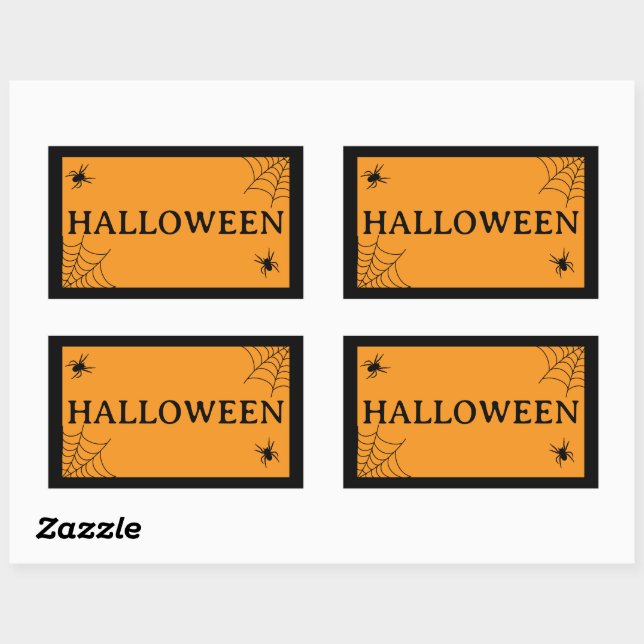 Spider Web Black Orange Halloween Word Rectangular Sticker (Sheet)