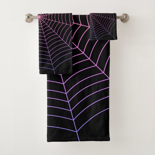 Spider web black purple orange Halloween pattern Bath Towel Set (Insitu)