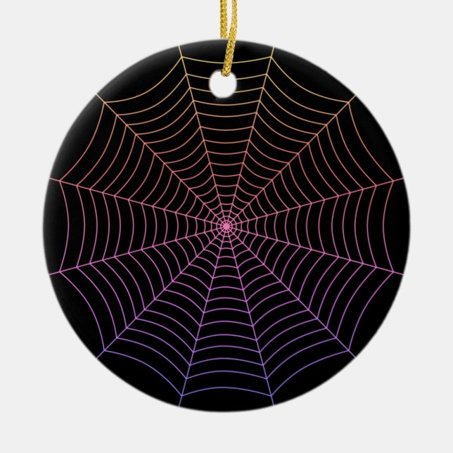 Spider web black purple orange Halloween pattern Ceramic Tree Decoration (Front)