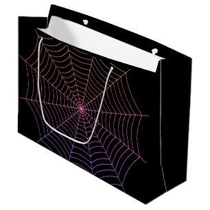 Spider web black purple orange Halloween pattern Large Gift Bag