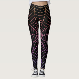 Spider web black purple orange Halloween pattern Leggings