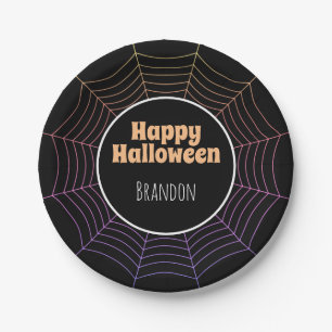 Spider web black purple orange Halloween pattern Paper Plate