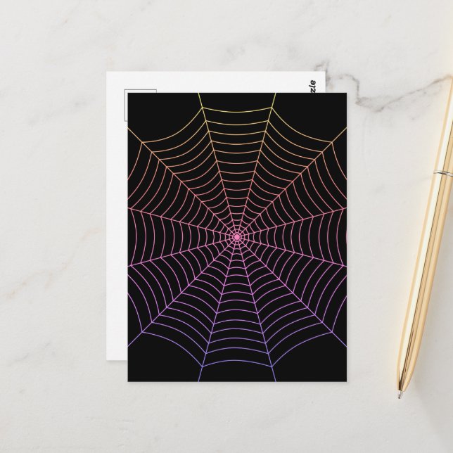 Spider web black purple orange Halloween pattern Postcard (Front/Back In Situ)