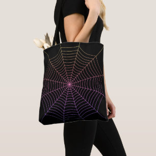 Spider web black purple orange Halloween pattern Tote Bag