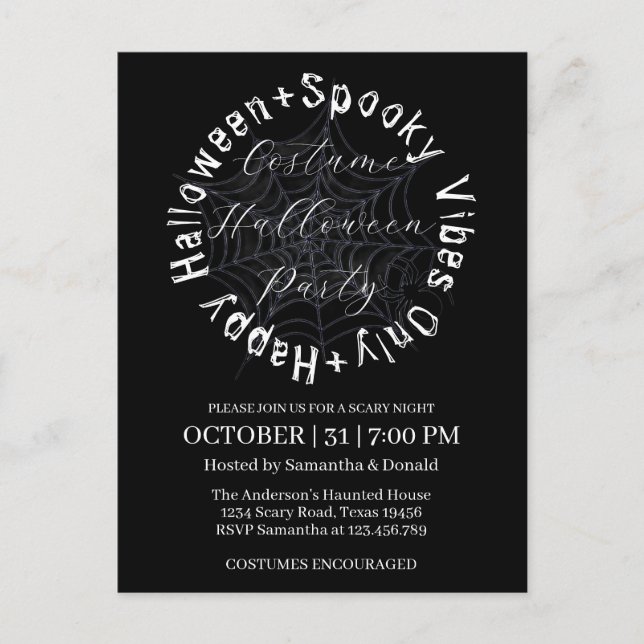 Spider Web Costume Party Halloween Invitation Postcard (Front)