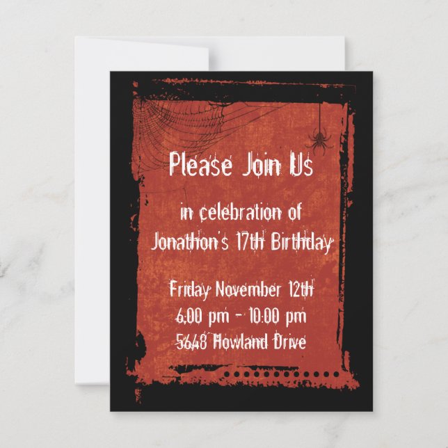 Spider Web Grunge Gothic Birthday Invitations (Front)