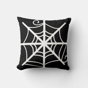 Spider Web Halloween Black and White Cushion