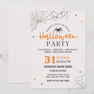 Spider Web Halloween Office Party Cream Colour Invitation