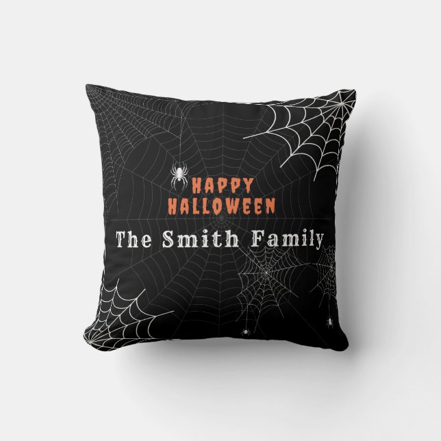 Spider Web Happy Halloween Family Personalised Cushion (Front)