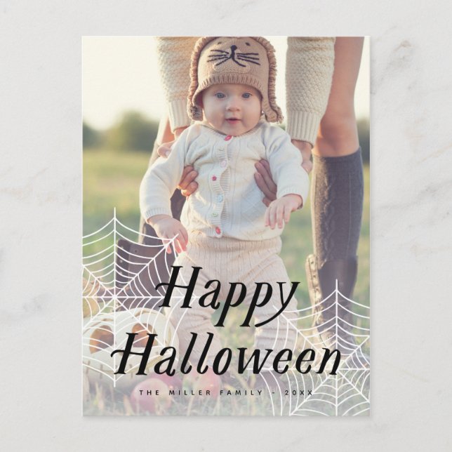 Spider Web Happy Halloween Photo Card (Front)