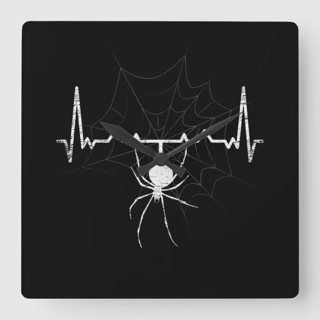 Spider Web Heartbeat Cobweb Spider Gift Square Wall Clock (Front)