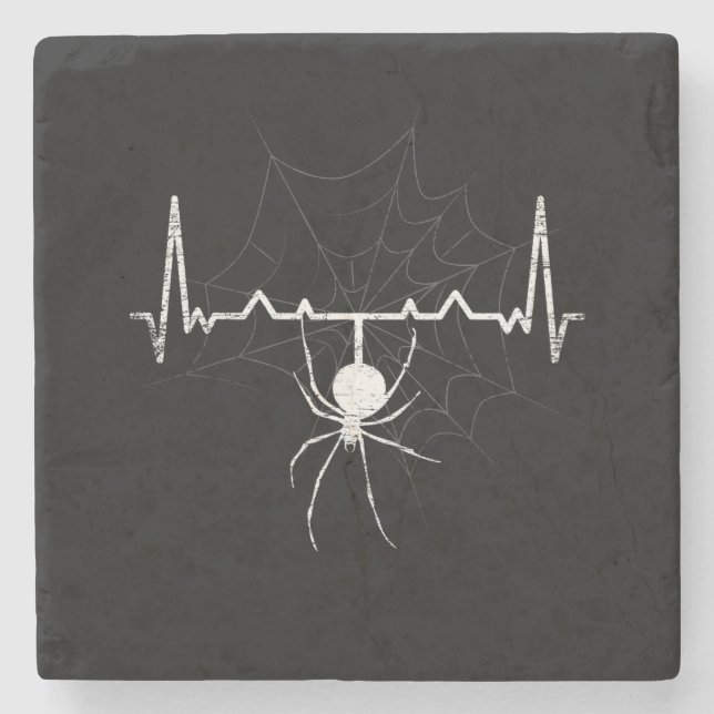 Spider Web Heartbeat Cobweb Spider Gift Stone Coaster (Front)