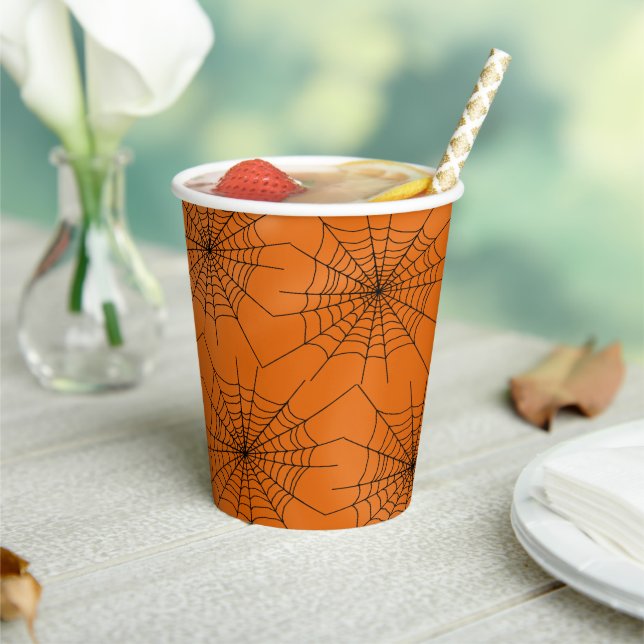 Spider Web on Orange Halloween Paper Cup (Insitu)