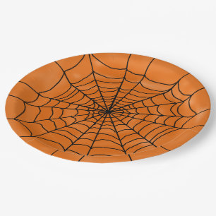 Spider Web on Orange Halloween Paper Plate