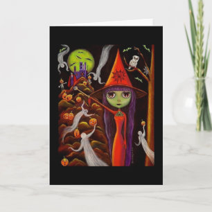 Spider Web Witch Ghosts Pumpkins Owl Halloween Art Card
