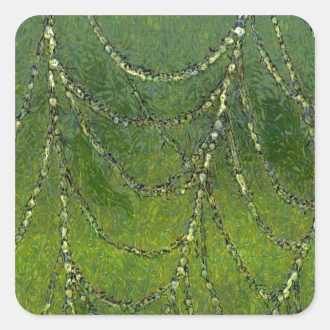 Spider Web With Dew Droplets Abstract Art Square Sticker (Front)