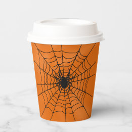 Spider Web with Spider on Orange Halloween Paper C Paper Cups