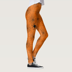 Spider Web with Spiders on Orange Halloween Leggings