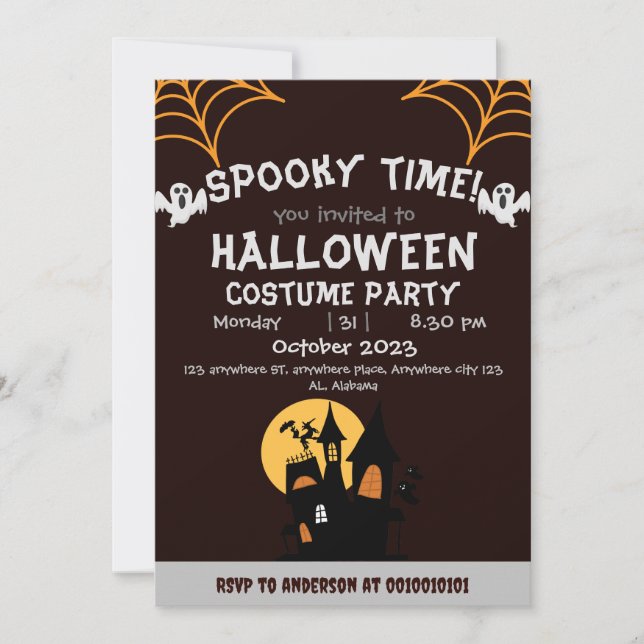 spider webs Orange Spooky Adult Halloween Party Invitation (Front)