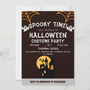 spider webs Orange Spooky Adult Halloween Party Invitation