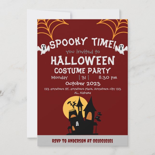 spider webs Orange Spooky Adult Halloween Party Invitation (Front)