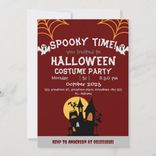 spider webs Orange Spooky Adult Halloween Party Invitation