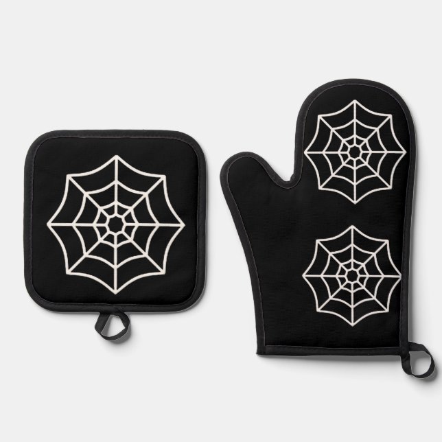 Spider Webs Oven Mitt and Pot Holders   Oven Mitt & Pot Holder Set (Front)