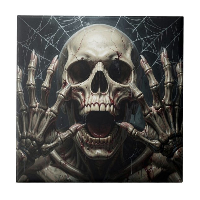 Spider Webs, Skull and Bones Spooky Halloween Tile (Front)